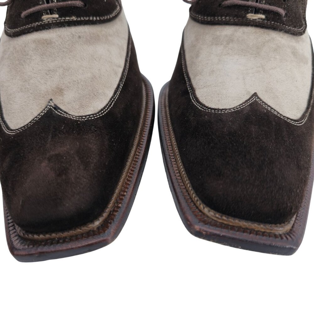 Mezlan Spain Mens size 9.5 Brown Beige Suede Leather Wingtip Oxfords Dress Shoes - Picture 8 of 12